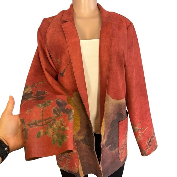 Tempo Paris Art Deco Motif Bohemian Open Front Cardigan Blazer - Picture 6 of 12